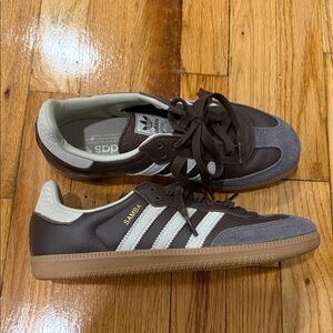 adidas Samba Brown Leather & Suede Sneakers with White Stripes - worn once!